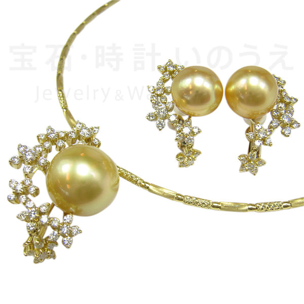 金具…シルバークリップ式南洋真珠ネックレス、イヤリングセット